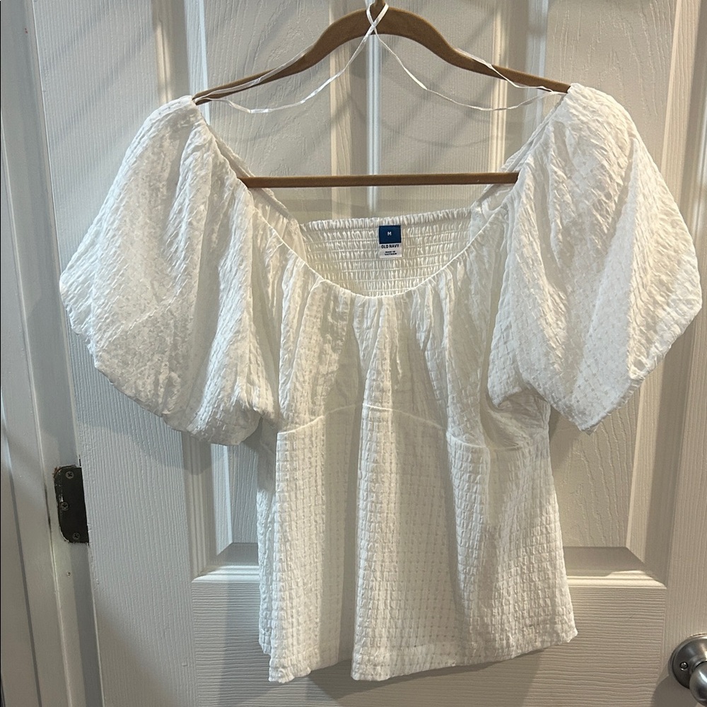 Old Navy White Puff-Sleeve Square Neck Blouse